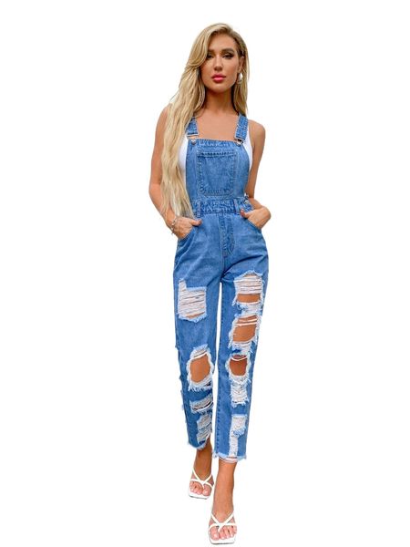 

ripped raw trim denim overalls without tank u0pj#, Black;white