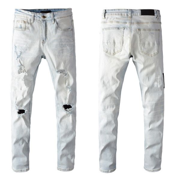 Jeans da uomo slim denim strappato bianco pantaloni firmati con fori lettere strappate ginocchio strappato strappato per uomo magro gamba dritta taglia 28-40 lungo 2022 carino alta qualità