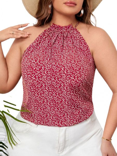 

plus ditsy floral ruched blouse y9l4#, Black