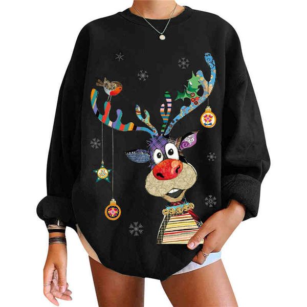 

christmas sweater women autumn winter o-neck pullover loose long sleeve print jumpers warm knit ugly sweatshirt y2k, White