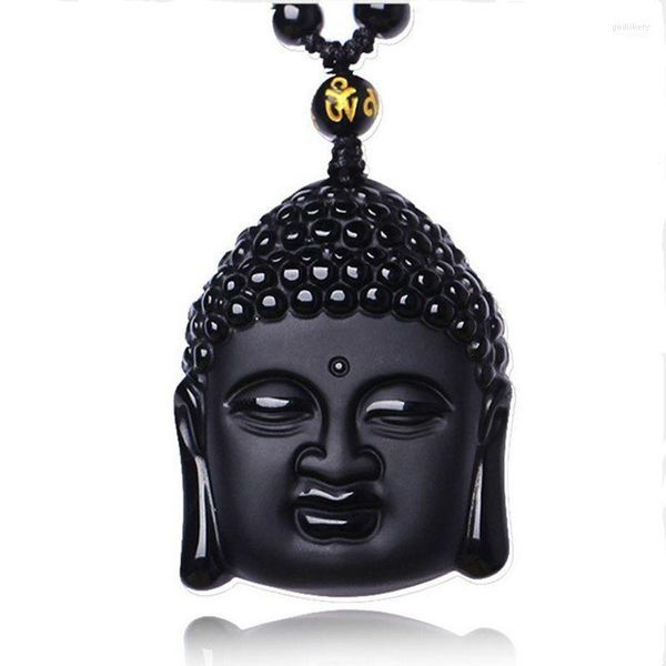 Colares pendentes de obsidianos negros naturais de obsidianos à mão Lucky Buddha Amulet Contas Colar WSY9005Pinge Godl22