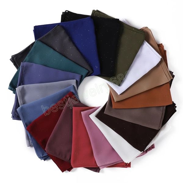 Glitter Chiffon Sqaure Sciarpa Hijab Fascia Musulmano Sciarpa Testa di Colore Solido Avvolge Shiny Ramadan Plain Bubble Turbanti