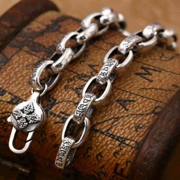 

8mm s925 pure jewelry 100% real solid heart sutra necklace for thai silver buddhist vajra pestle good luck man chain