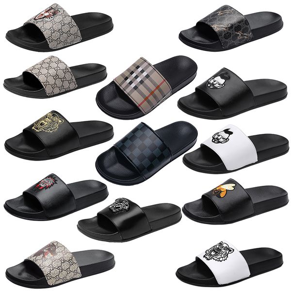 

luxury brand men slides shoes slippers summer sandals beach slide flat designer classic g grid pattern print avatar flip flops sneakers size, Black