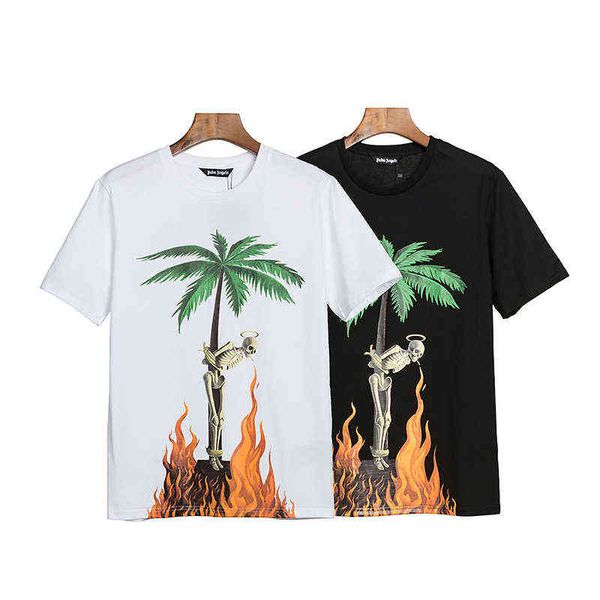 

palangels men's short sleeve t-shirt trees pattern skull flame coconut tree wild print couple t shirt tee, White;black