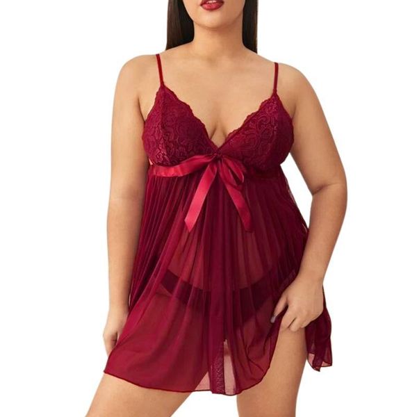 

plus size tracksuits women's suspender lace pajamas sling dress 2021 transparent nightie lingerie thong nightgown sleepwear, Black