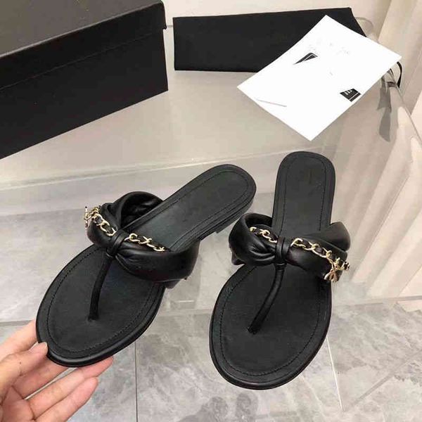 

slippers high version xiaoxiangfeng herringbone slippers metal chain clip foot open toe casual flat for women pfly, Black