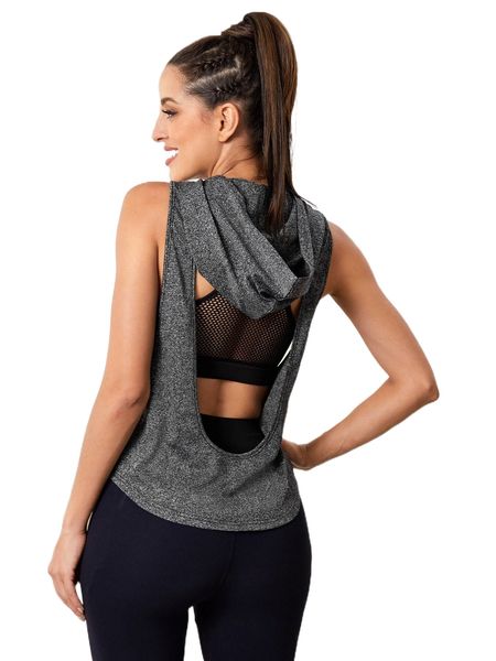 

breathable backless hooded sports tank w3pr#, Gray