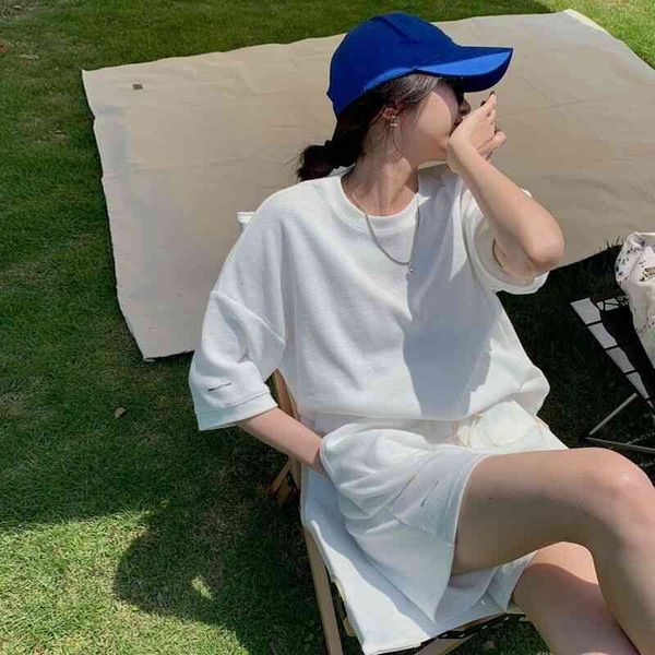 

two piece dress 2022 net red fried street chic sports thin casual fashion loose age reducing shorts two-piece suit p1e1, White