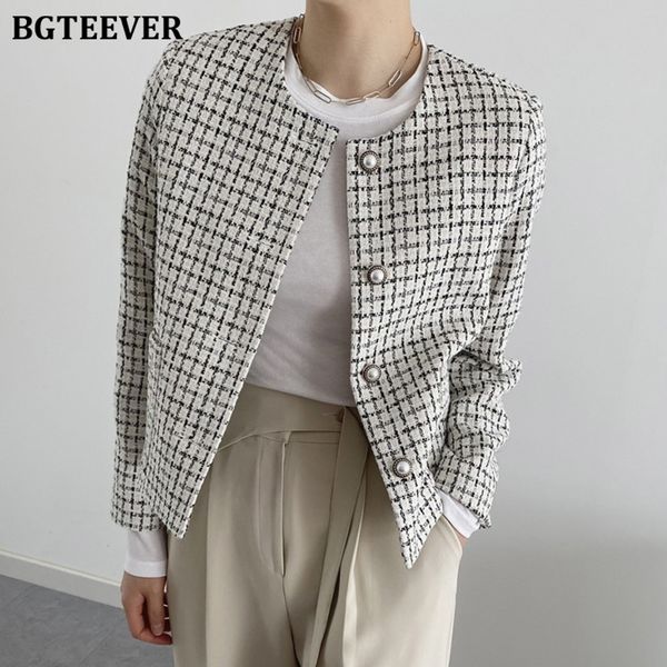 

stylish o-neck women blazer jacket long sleeve single-breasted loose female suit coats elegant ladies outwear 2021, White;black