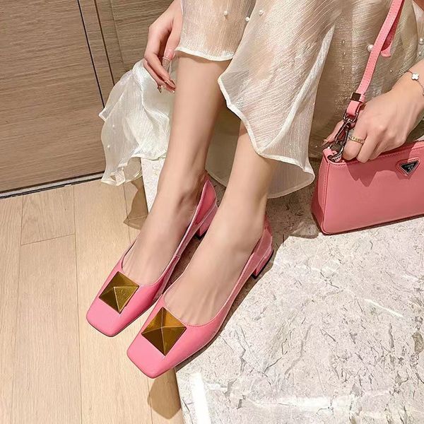 

luxury patent leather ballet flat shoes spring and summer new shallow mouth piece fashion versatile square head thick heel rose women's, Black