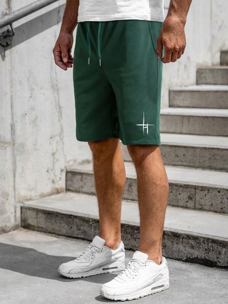 

men geo print drawstring waist shorts p6hz#, White;black
