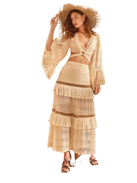

fringe trim eyelet skirt d6az#, Black