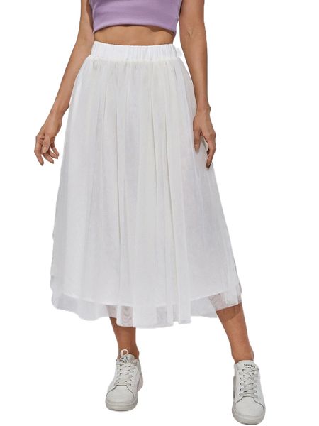 

high waist solid mesh skirt d1ku#, Black