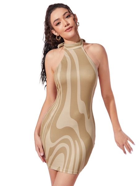 

x athena babasidis two tone tie backless halter bodycon dress d10z#, Black;gray