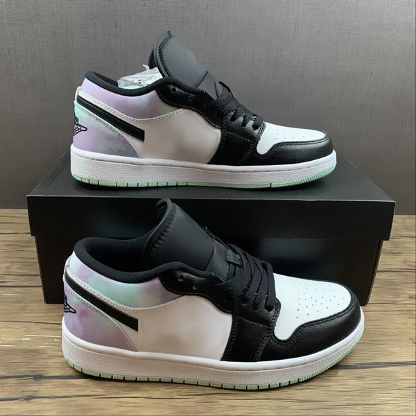 

shoes jumpman 1 low se white black green classic low-culture casual sports basketball shoes white leather trainers ship shoebox