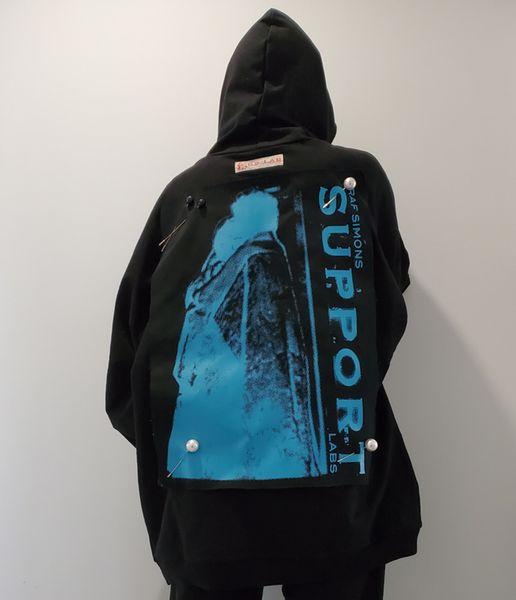 

men's hoodies high street: raf simons2020ss silhouette pasted cloth printed the xx co branded knitted sweater in stock, Black