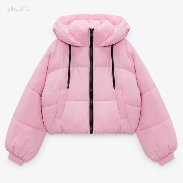 Frauen Parka Jacken Rosa Mit Kapuze Solide Lange Ärmel Kaki Kurze Warme Jacke Damen Elegante Outfit Frau Mantel Winter trf L220725