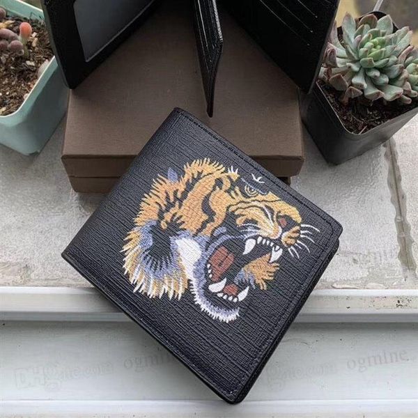 

men animal short wallet leather black snake tiger bee wallets women long style luxury purse card holders with gift box265w, Red;black