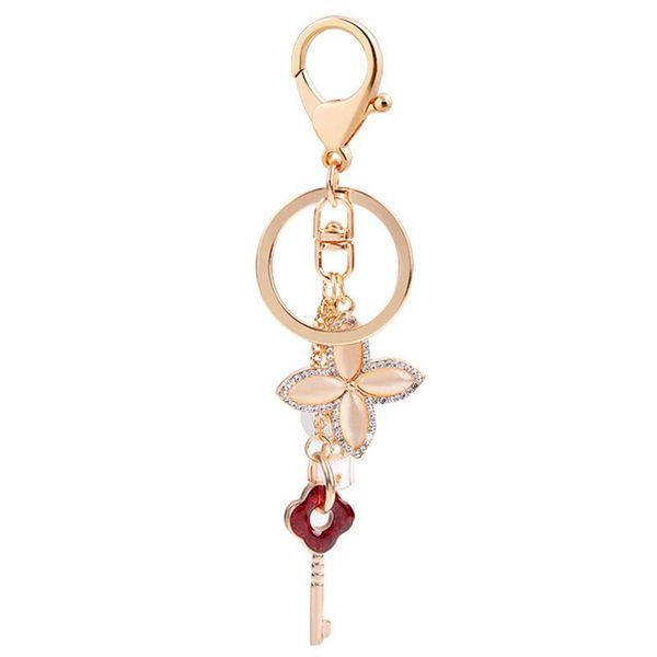 

key lock ring lovers keyring rhinestone opal four leaf clover keychains holder fashion bag pendant car charms keys chains jewelry 246f, Slivery;golden