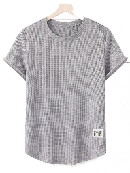 

men letter patch detail curved hem tee a9sm#, White;black
