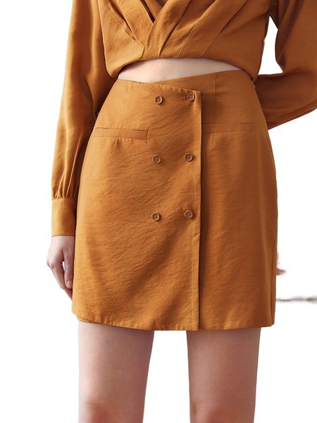 

double breasted pocket detail wrap skirt n1et#, Black