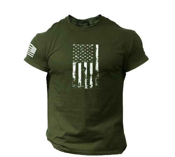 Erkek T-Shirt Baskılı Tişört Amerikan Bayrağı Yuvarlak Boyun Kısa Kollu Erkekler