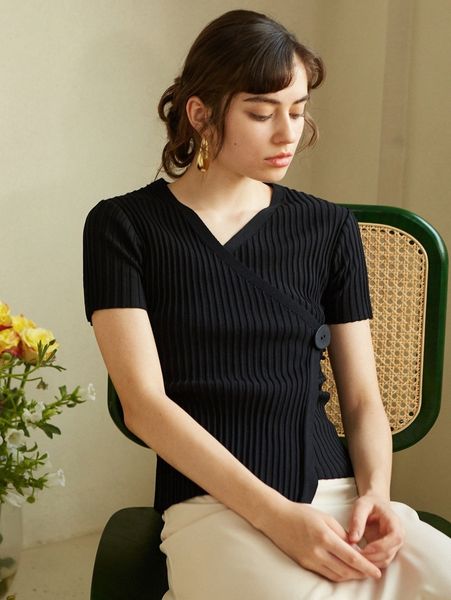 

knit mix wrap asymmetrical hem knit x4pz#, White;black