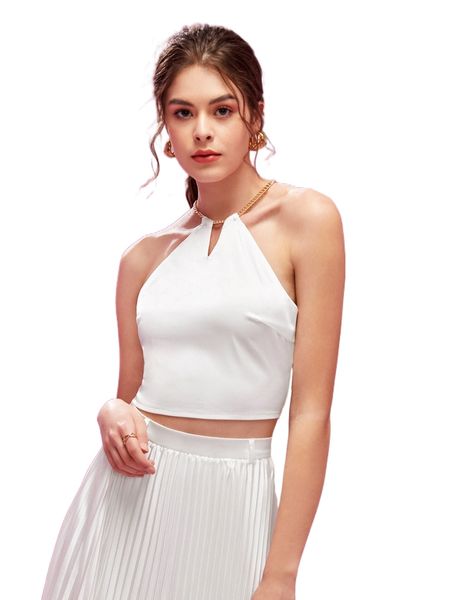 

x manon gautier crop chain halter 929i#, White