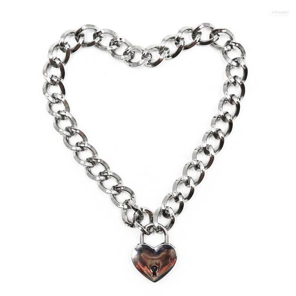 Chokers DreamBell Mode Frauen Punk Cool Neck Kragen Slave Spiel Haustier Herz-Form Vorhängeschloss Metall Choker Halskette Sidn22