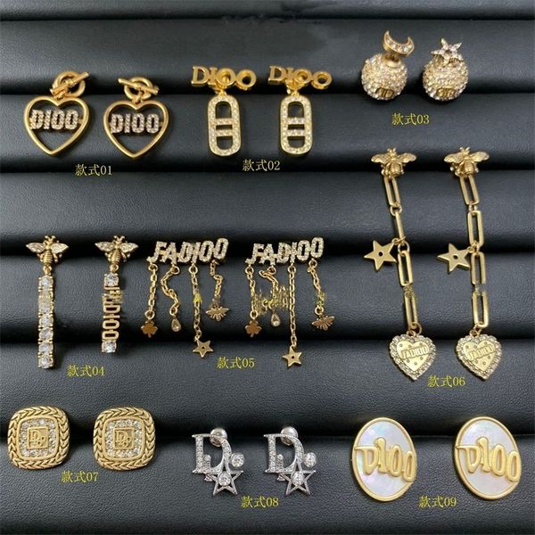 

the new 70% off family earrings dijia new letter diamond inlaid bee star earrings women's fashion accessories, Golden