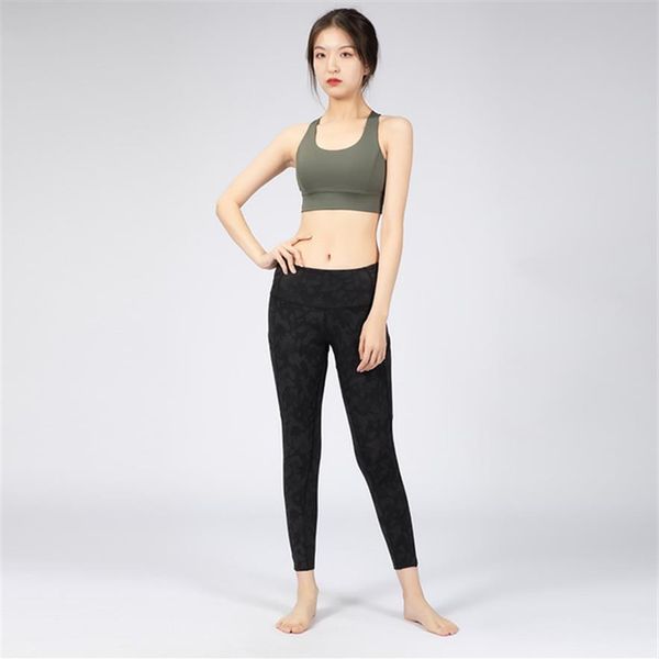 

2020 lu camo color women yoga pants high waist sports gym wear leggings elastic fitness lady overall full tights workout249s, Black