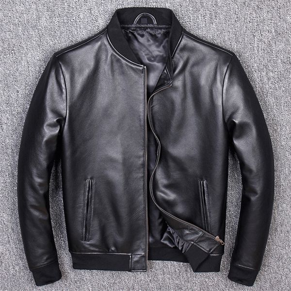 

brand classic man genuine leather coatsoft sheepskin jacketleather jacketplus size salescasual bomber flight 201128, Black