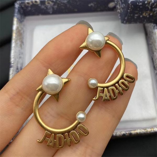

coupon online outlets pair letter semicircular pearl fashion personalized earrings female light luxury jewelry, Golden