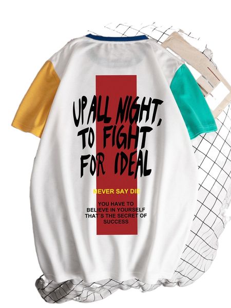 

men slogan graphic colorblock tee h3ah#, White;black