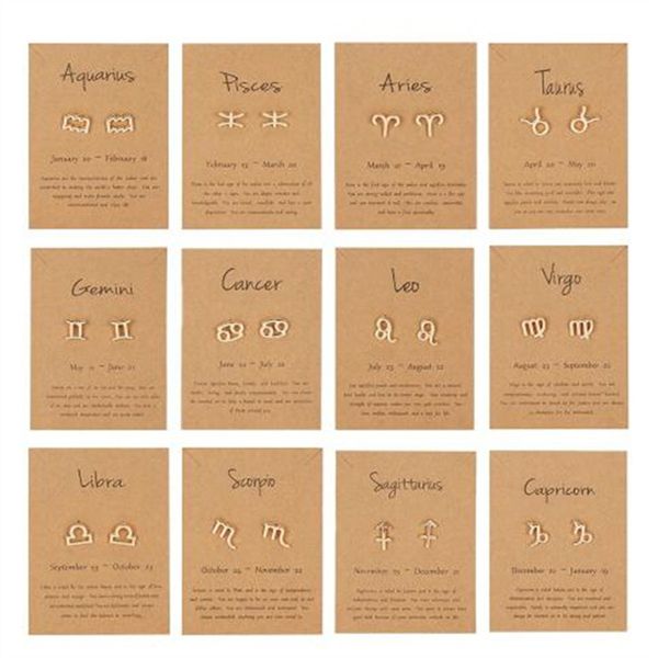 

12 constellation stud earrings for women zodiac sign metal jewelry astrology leo libra aries gold earrings female birthday gifts gc1005, Golden;silver