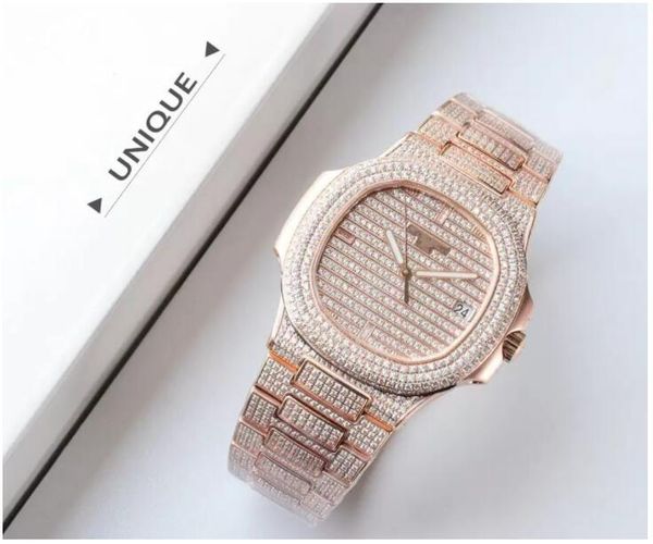 

r8 factory full set diamonds watch dial 12bar scale newcustom original cal.324 movement v4 version of the balance wheel position and cnc tec, Slivery;brown