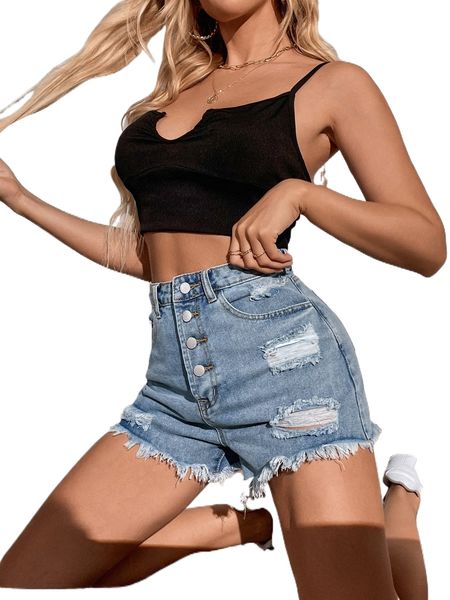 

ripped raw hem denim shorts y7i5#, White;black