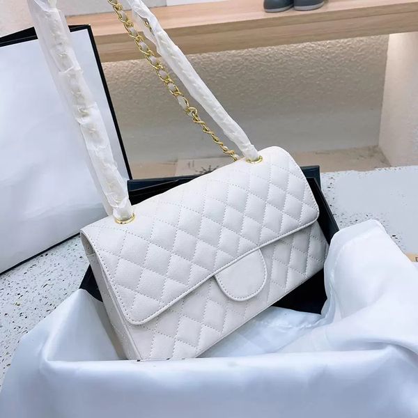 

25c ladies classic double flap caviar leather white quilted bag gold metal hardware matelasse chain crossbody shoulder luxury designer multi