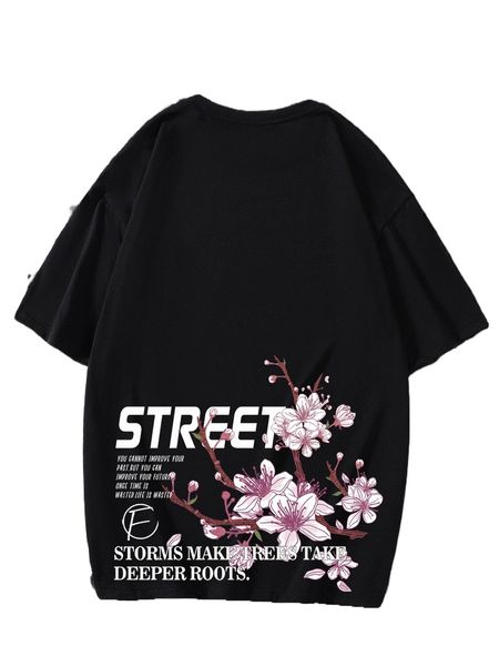 

men floral & slogan graphic tee k6au#, White;black