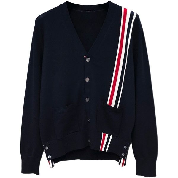 

tb sweater autunm winter fashion brand sweaters male milano stitch classic cotton rwb stripe v-neck cardigan coats casual harajuku kawaii sw, White;black