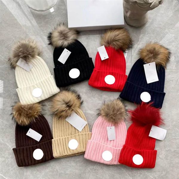 

designer french brand skull caps luxury mens women maya warm fashion gril beanie hats detachable fur ball260y, Blue;gray