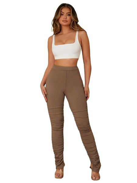 

sxy high waist slit hem stacked pants s8yl#, Black;white