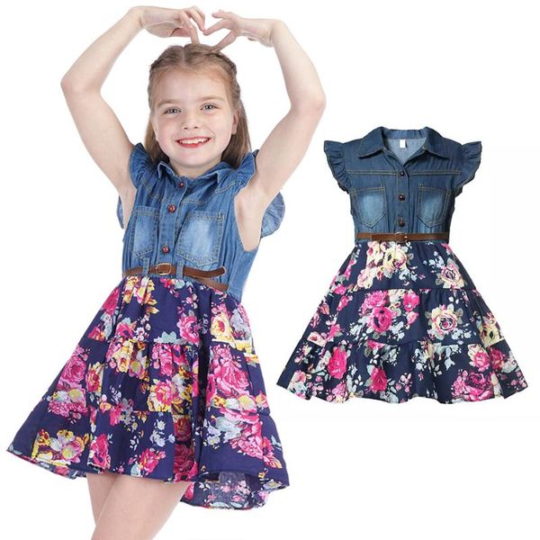 Vestidos de menina Vestido de princesa casual de verão 2022 garotas jean jeanim floral flores de renda curta