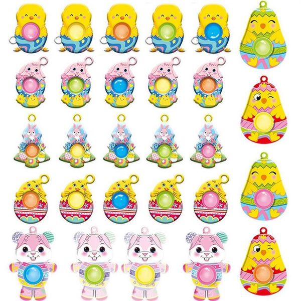 

easter egg rabbit fidget toy chicken key ring fidget simple keychains with lanyard toys finger push bubble board cartoon bag penda282z