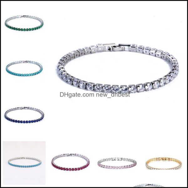 Pulseiras de tênis joias de luxo 4 mm zircônia cúbica gelada corrente de casamento de cristal para mulheres masculinas pulseira de ouro prata entrega direta 2021 hehd5