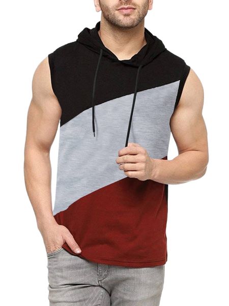 

men color block drawstring hooded tank p6wv#, White;black