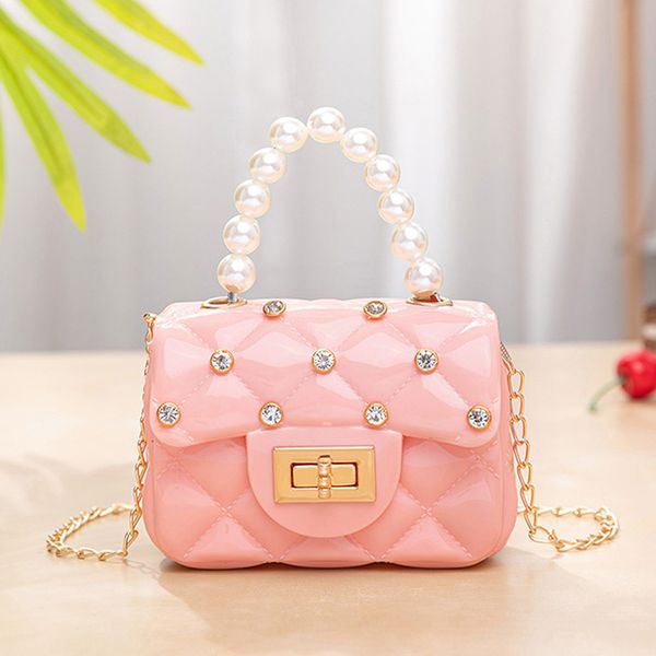 

fashion girls mini handbags pearl chain crossbody bag for dimond shoulder s candy colors jelly kids small 220627