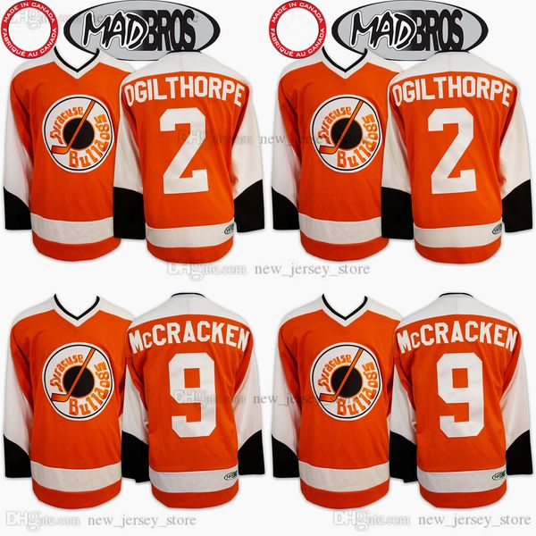 

syracuse bulldogs movie hockey 2 ogie ogilthorpe 9 tim dr hook mccracken jersey slap all stitched orange color away breathable sport sale hi, Black;red