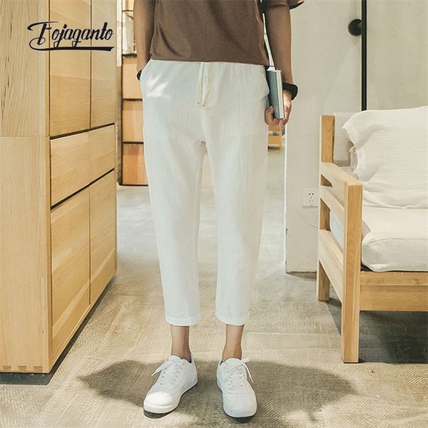 Pantaloni da uomo fojaganto in stile estivo in stile coreano lino slim cianello di moda luminosa luce sottile di colore solido 220826